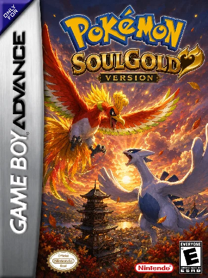 Pokemon SoulGold box art with Ho-Oh and Lugia above a fiery Johto landscape