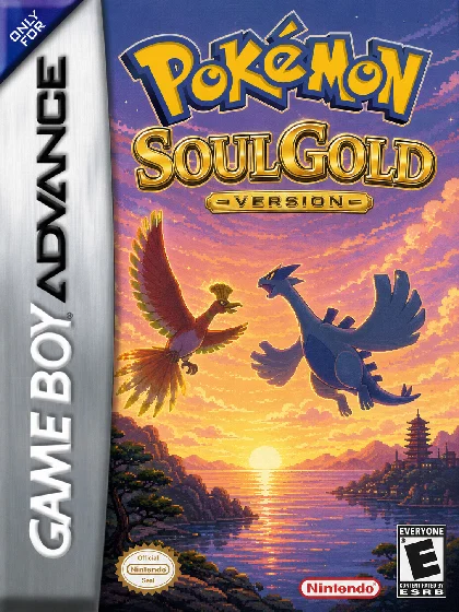 Pokemon SoulGold box art showing legendary silhouettes over a golden sunset