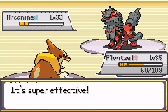 Floatzel battling Arcanine in Pokemon SoulGold