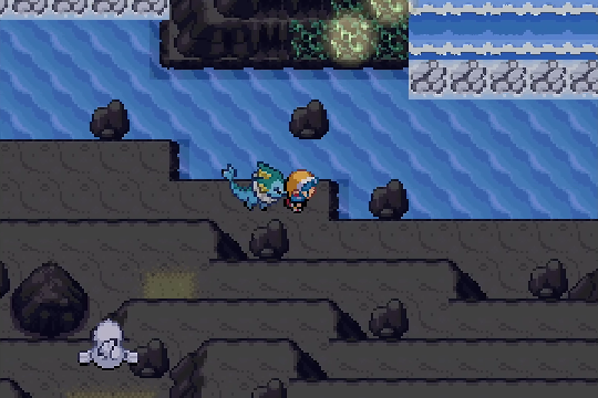 Player travelling through a dark water-filled cave in Pokemon SoulGold