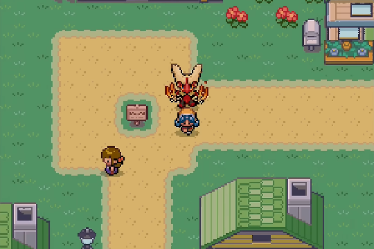 Player travelling through an expanded Johto route with a Pokemon follower