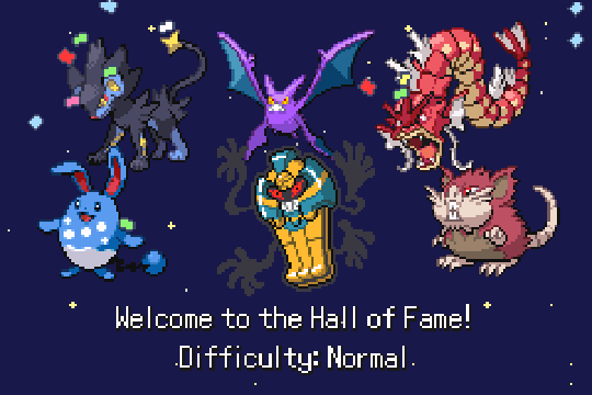 Pokemon SoulGold Hall of Fame screen showing the champion team