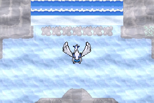 Lugia overworld sprite in an icy Pokemon SoulGold location