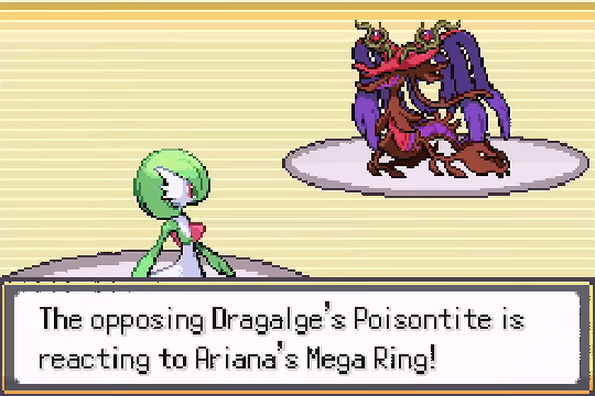 Dragalge reacting to a Mega Ring during a Pokemon SoulGold battle