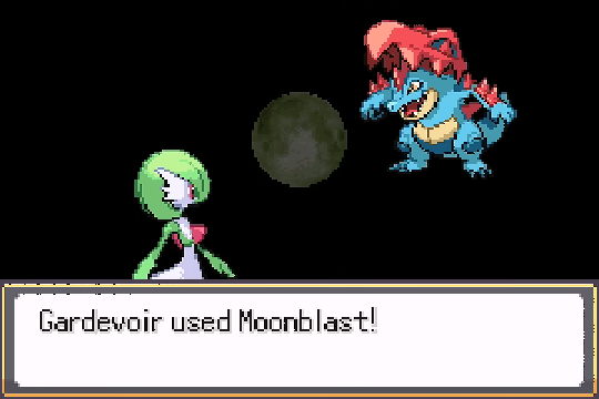Gardevoir using Moonblast against Mega Feraligatr in Pokemon SoulGold