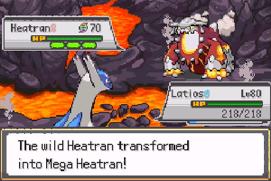 Heatran transforming into Mega Heatran in Pokemon SoulGold