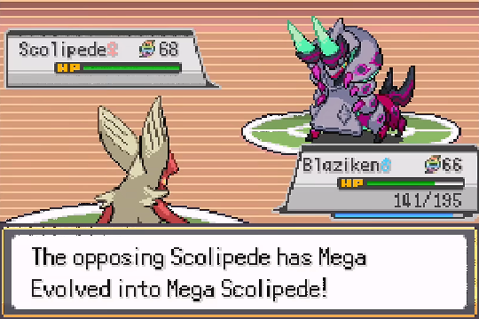 Scolipede Mega Evolving into Mega Scolipede in Pokemon SoulGold