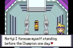 Morty speaking to the player during a Pokemon SoulGold story scene
