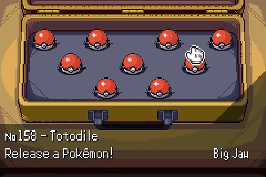 Starter case showing the nine-choice selection screen with Totodile selected in Pokemon SoulGold
