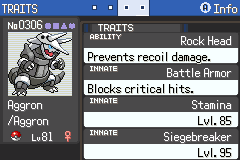 Pokemon SoulGold traits and innate abilities screen