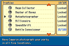 Pokemon SoulGold trophy menu showing achievement objectives