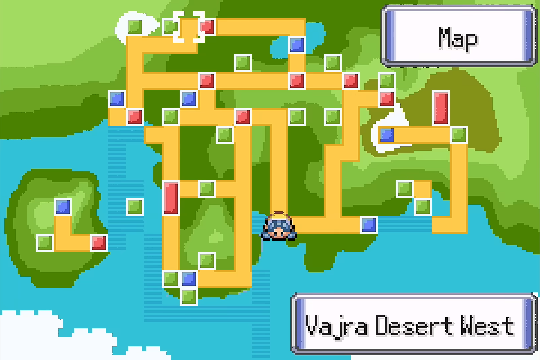 Region map showing Vajra Desert West in Pokemon SoulGold